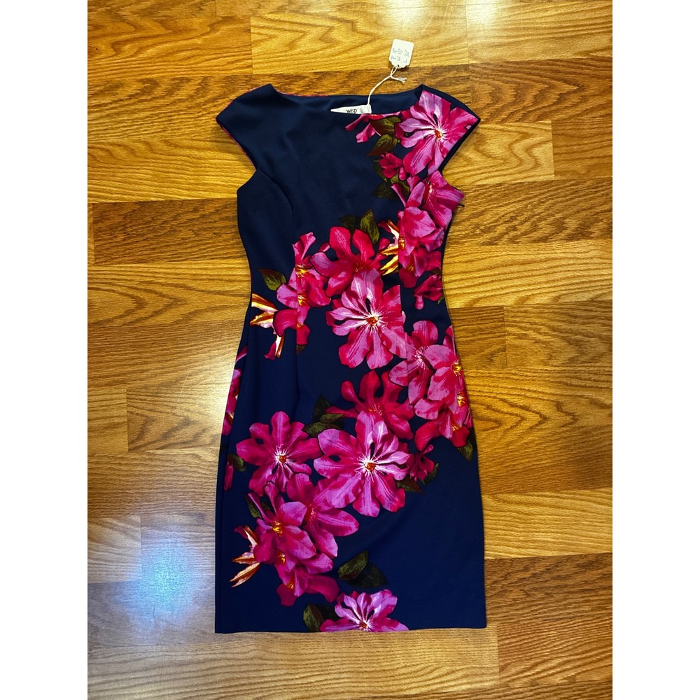 Wisp Floral Sheath Dress Garden Party Regencycore Fitted 0 Navy Pink